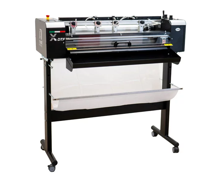 Launch of the XY DTF automatic cutter and development of the jumbo to cut unwinder system on line with the CANON COLORADO printer